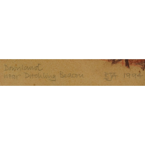 1701 - Downland, near Ditchling Beacon, coloured chalk, monogrammed BJA and dated 1994, inscribed verso Bil... 