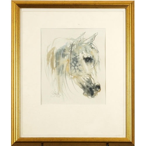 1686 - Vineta Sayer 2013 - Study of a horse head, equestrian interest mixed media, mounted, framed and glaz... 