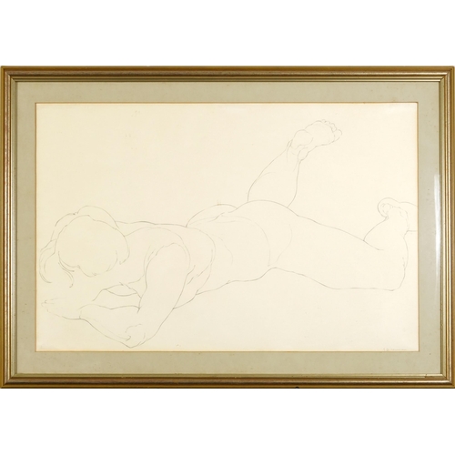 1702 - J D Newman - Female figure, pencil, mounted, framed and glazed, 67cm x 42cm excluding the mount and ... 