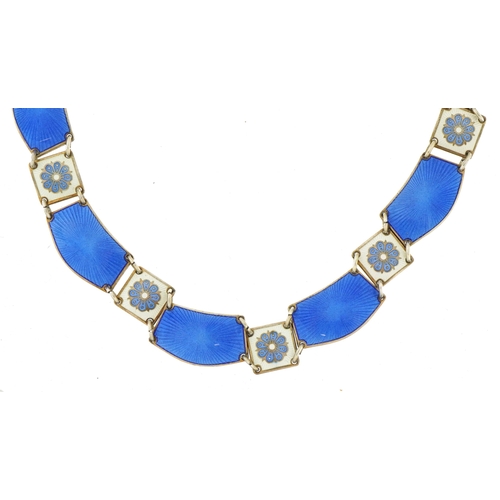 2077 - David Andersen, Norwegian 925S sterling silver enamel choker necklace enamelled with stylised flower... 