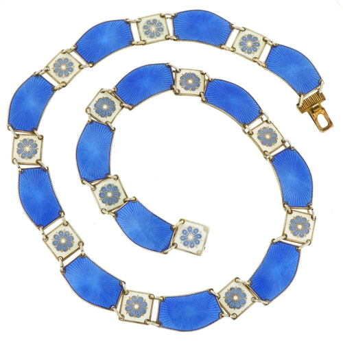 2077 - David Andersen, Norwegian 925S sterling silver enamel choker necklace enamelled with stylised flower... 