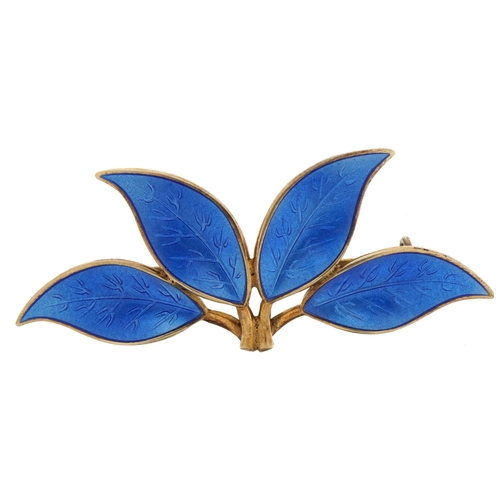 2098 - David Andersen, Norwegian 925S sterling silver enamel leaf brooch, 6.4cm wide, 8.8g