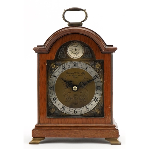 1157 - Tempus Fugit, mahogany cased Elliott mantle clock, 18cm high