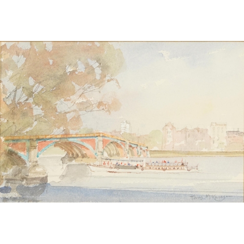 1441 - Terry McKivragan, Albert Bridge from Battersea Park and Battersea Bridge, pair of watercolours, each... 