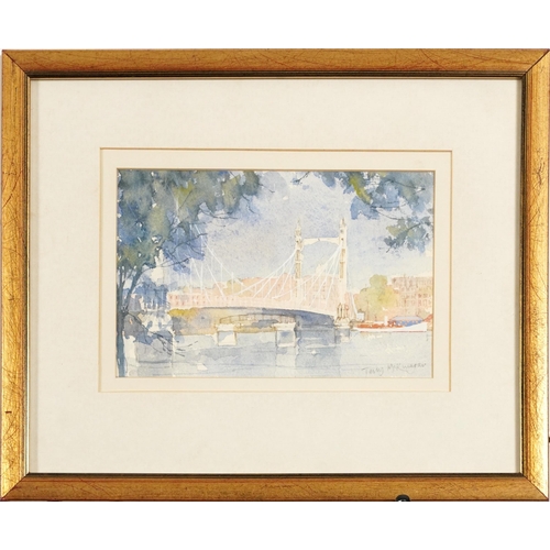 1441 - Terry McKivragan, Albert Bridge from Battersea Park and Battersea Bridge, pair of watercolours, each... 