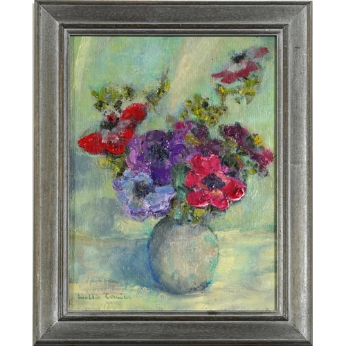 1434 - Mollie Cormick - Still life, Anemones, Impressionist Impasto oil on board, details verso, framed, 23... 