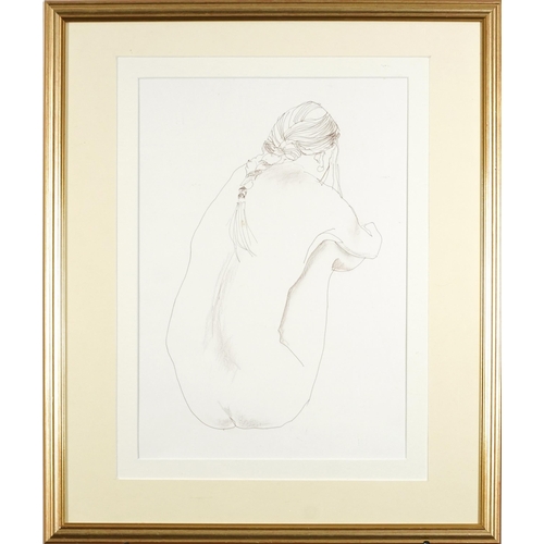 1425 - J Stanley Clamp - Life drawing, nude female, inscribed label verso, mounted, framed and glazed, 45cm... 