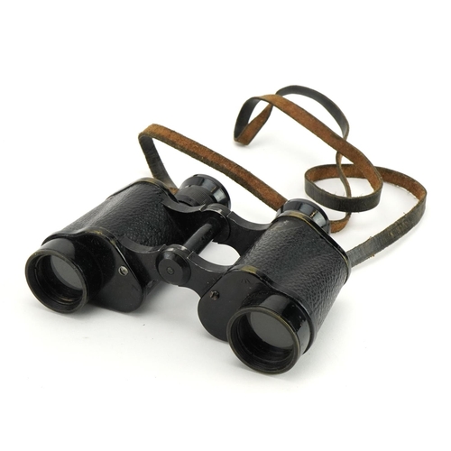 681 - Pair of British military Bino Prism no 2 MK II binoculars with leather case numbered no 156474