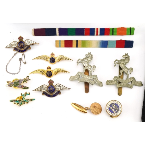 667 - Militaria including RAF sweetheart brooches and Royal West Regiment box