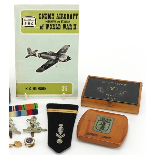 667 - Militaria including RAF sweetheart brooches and Royal West Regiment box