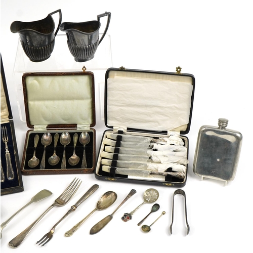 1125 - Silver and silver plated items including a set of six silver handled knives