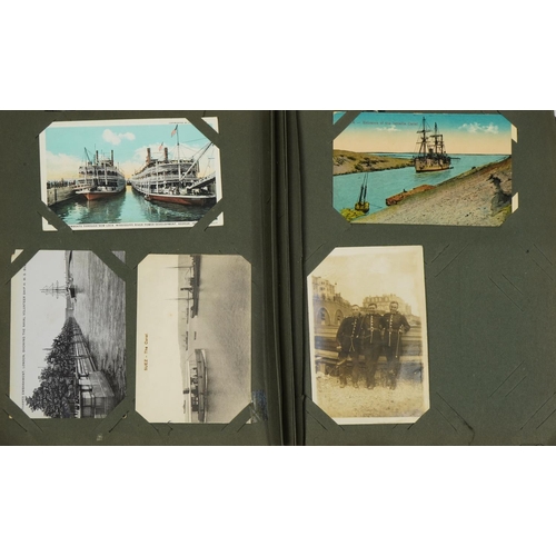 581 - Collection of social history and topographical postcards arranged in an album