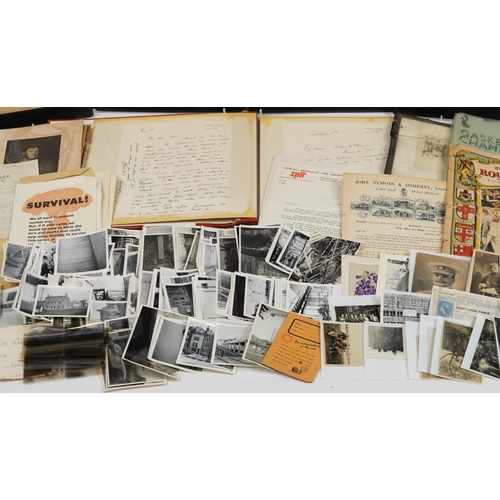 587 - Antique and later ephemera including silk postcards, black and white photograph of a workhorse and p... 