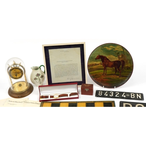 1155 - Sundry items including a Schatz anniversary clock and a Ernst Leitz case