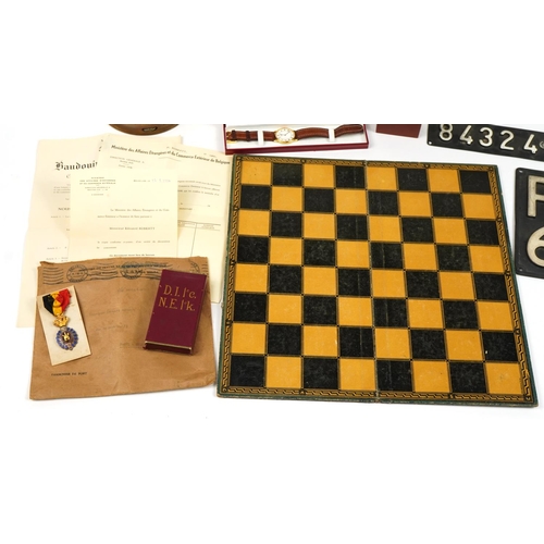 1155 - Sundry items including a Schatz anniversary clock and a Ernst Leitz case