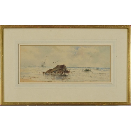 1379 - Albert Ernest Markes - Coastal scene with seagulls and ships, late 19th century watercolour, chalk m... 