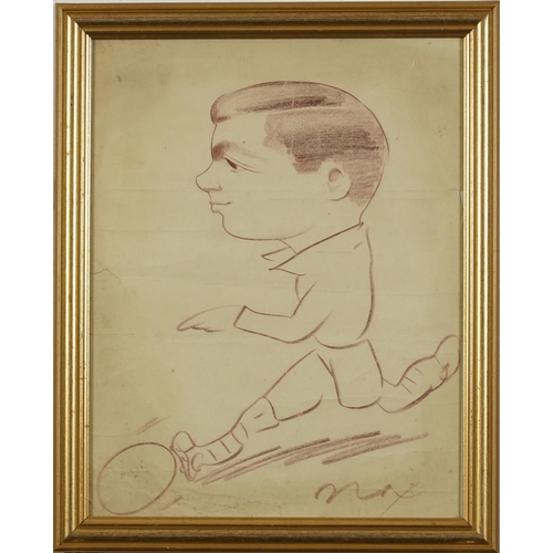 1365 - Max - Football player, caricature mixed media, framed and glazed, 34.5cm x 26.5cm excluding the fram... 