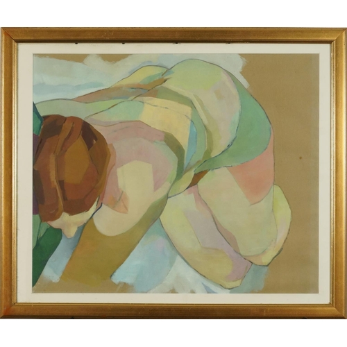 1384 - Abstract composition, nude female, mixed media, mounted, framed and glazed, 54cm x 46cm excluding th... 