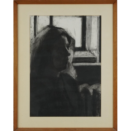 1381 - James Gracey '76 - Female before a window, charcoal, inscribed verso Purchased from the artist when ... 