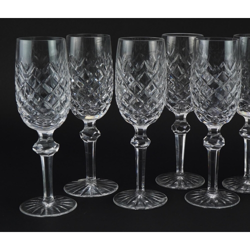 397 - Set of ten Waterford Crystal Powerscourt Champagne flutes, each 21cm high