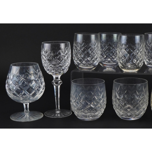 411 - Waterford Crystal comprising eight beakers, sherry glass and three wine glasses, the largest 17.5cm ... 