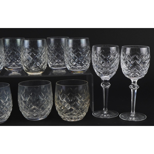 411 - Waterford Crystal comprising eight beakers, sherry glass and three wine glasses, the largest 17.5cm ... 