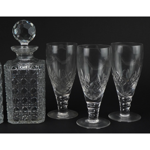 410 - Crystal and glassware including pair of decanters, three Stuart Crystal glasses and four Tudor wine ... 