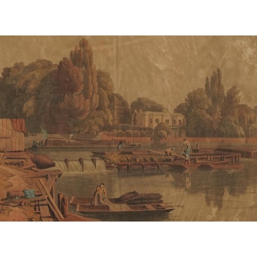 1655 - After William Havell - The Weir from Marlow Bridge on the Thames, 19th century print in colour, Chas... 