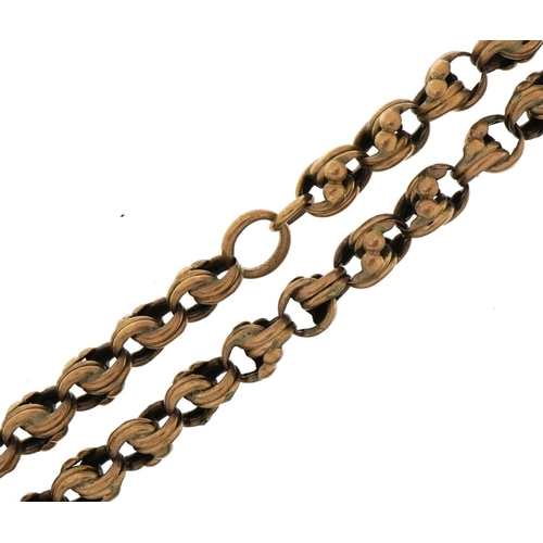 2079 - Unmarked gold fancy Belcher link chain, tests as 9ct gold, 39cm in length, 22.9g