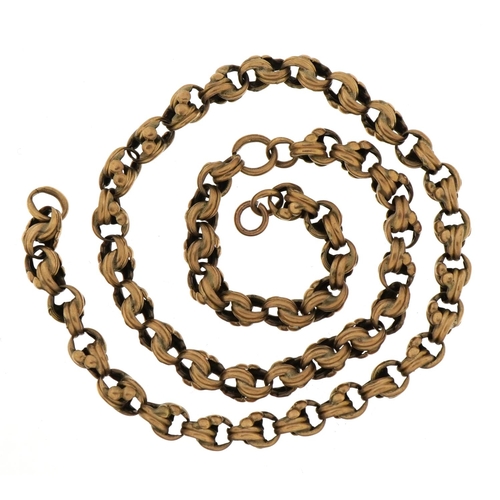 2079 - Unmarked gold fancy Belcher link chain, tests as 9ct gold, 39cm in length, 22.9g