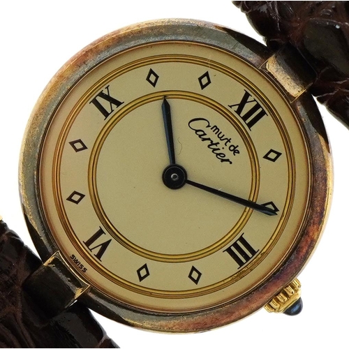 2050 - Cartier, ladies Must de Cartier silver gilt quartz wristwatch, the case numbered 161093 18, 24mm in ... 