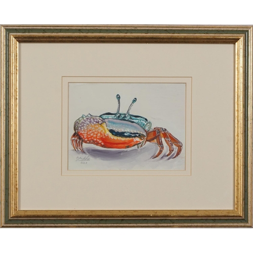 1724 - Clive Fredriksson - Fiddler crab, oil on board, mounted, framed and glazed, 16.5cm x 12.5cm excludin... 