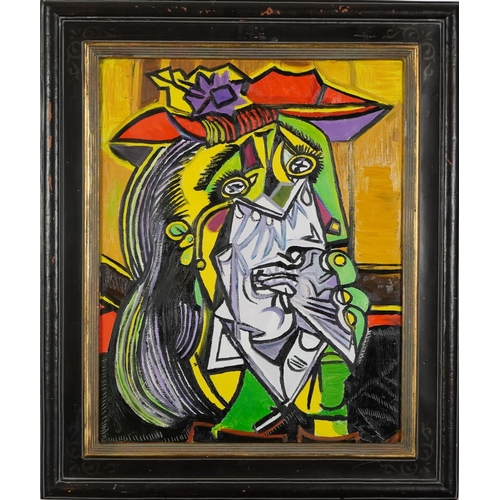 1409 - Clive Fredriksson - After Pablo Picasso - The Weeping Woman, oil on board, mounted and framed, 53cm ... 