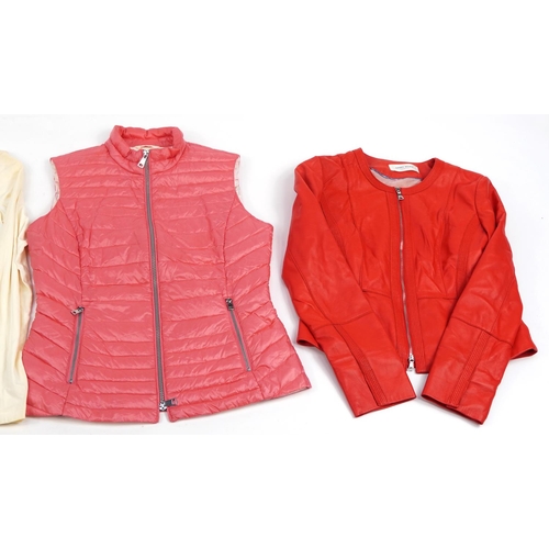 442 - Ladies Gerry Weber clothing comprising two leather jackets sizes 8, gilet size 10 and tee shirt size... 