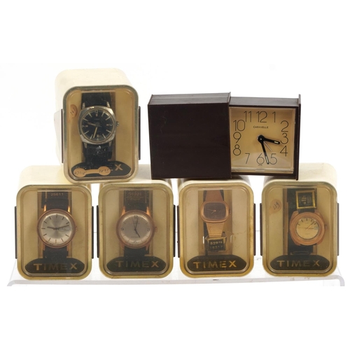 2643 - Eleven vintage wristwatches with boxes and a Caravelle travel alarm clock including Timex automatic,... 