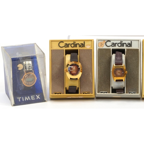 2643 - Eleven vintage wristwatches with boxes and a Caravelle travel alarm clock including Timex automatic,... 