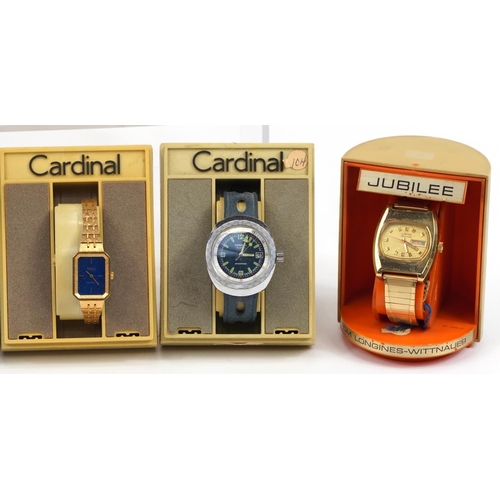 2643 - Eleven vintage wristwatches with boxes and a Caravelle travel alarm clock including Timex automatic,... 