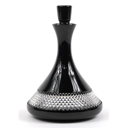 388 - John Rocha for Waterford black flashed cut crystal decanter with stopper, 26.5cm high