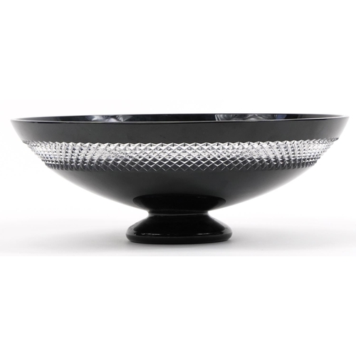 389 - John Rocha for Waterford, black flashed cut crystal footed fruit bowl, 34.5cm in diameter