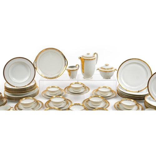 1223 - Limoges, French porcelain dinner and teaware including coffee pot, lidded sugar bowl, dinner plates ... 