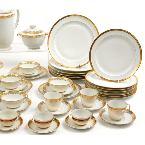 1223 - Limoges, French porcelain dinner and teaware including coffee pot, lidded sugar bowl, dinner plates ... 