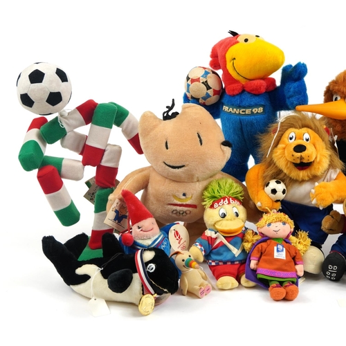 473 - Collection of Olympic mascot teddies including Italy 90, France 98 and UEFA Euro 96, the largest 40c... 