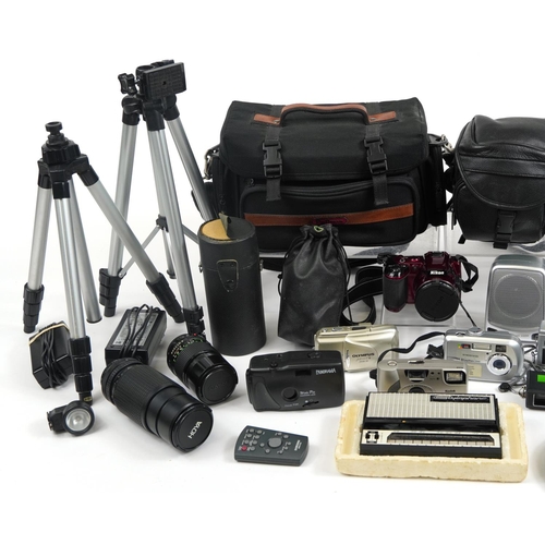 1164 - Camera accessories and electricals including Nikon Coolpix L120, Hoya 80-205mm lens and a Durabrand ... 