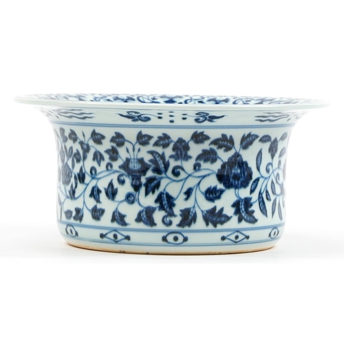 367 - Chinese Islamic blue and white porcelain basin hand painted with flowers, 32cm in diameter