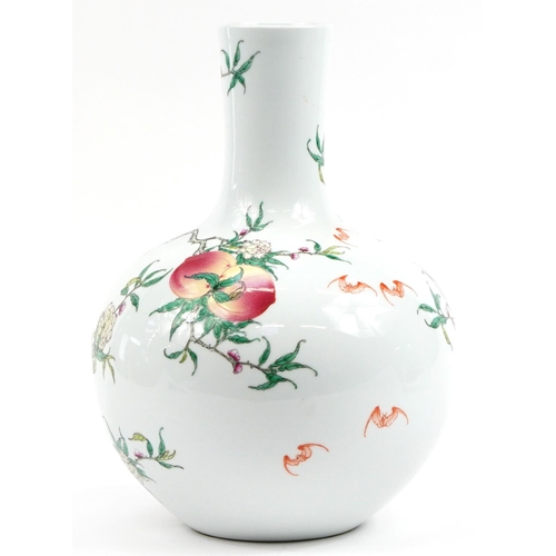 319 - Large Chinese porcelain vase hand painted in the famille rose palette with peaches amongst flowers, ... 