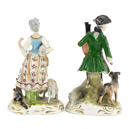 1191 - Pair of Dresden style porcelain figures of a shepherd and shepherdess, the largest 17.5cm high