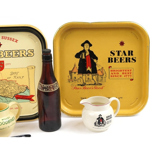 1265 - Vintage breweriana including two enamelled Star Brewery trays, Wade Star Brewery jugs and a Carltonw... 