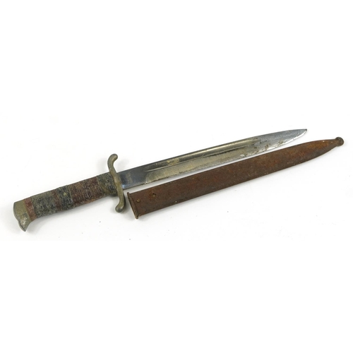 691 - Military interest bayonet with scabbard and steel blade engraved Carl Henkel Bielefeld, 39.5cm in le... 