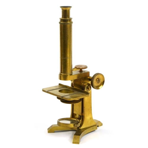 8 - Moritz Pillischer of London, early 19th century brass compound monocular microscope with mahogany tr... 