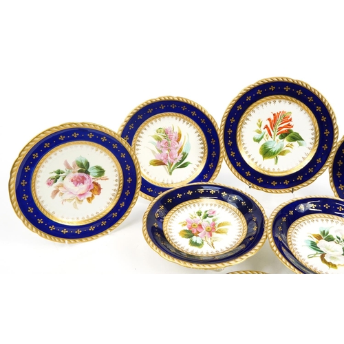 241 - Victorian porcelain eight piece desert service hand painted and gilded with flowers, impressed marks... 